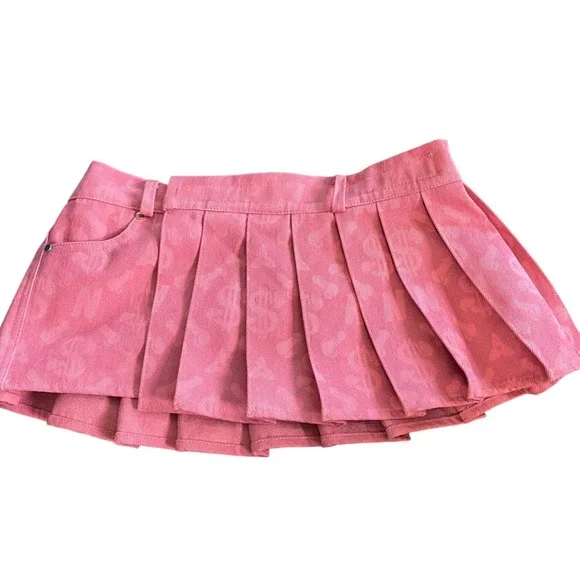 Namilia Dolls Kill Denim Skirt Pink Pleated Micro Mini Small, Punk - Picture 2 of 15